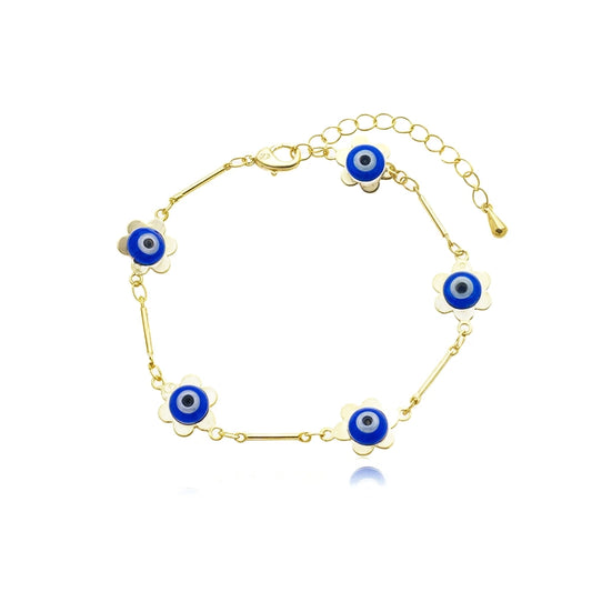 Pulseira olho grego com flor | Banhado a Ouro 18k