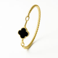 Bracelete Fio Torcido Trevo Resinado Multicolor Banhado em Ouro 18K