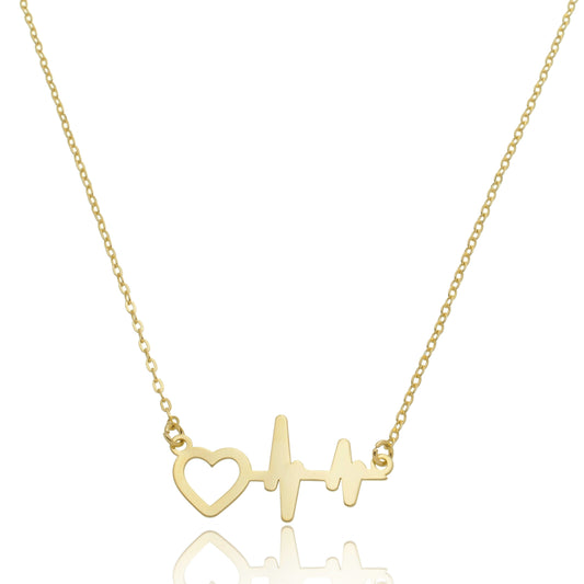 Colar com Pingente de Coração e Batimentos Cardíacos Banhado a Ouro 18K