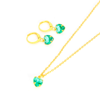 Conjunto Colar e Brinco Argolinha com Zircônias Formato Coração