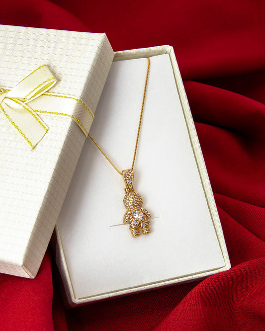 Colar com Pingente Boneco Coração Filho Cravejado com Zircônias Banhado em Ouro 18K