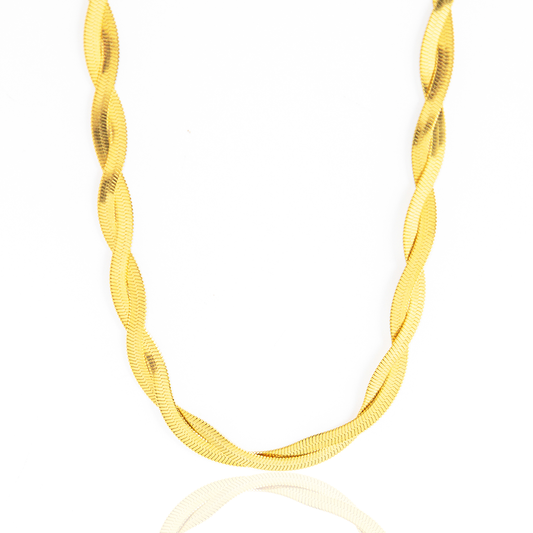Colar Fita Laminada Trançada Banhada A Ouro