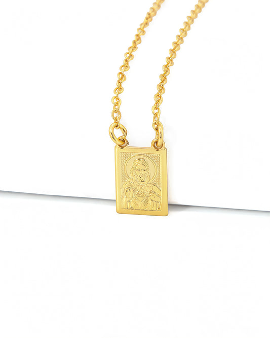 Escapulário Jesus Cristo Coração Sagrado O Senhor Te Abençoe Banhado em Ouro 18K