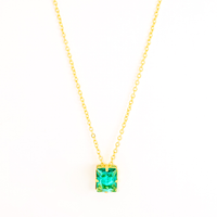 Conjunto Brinco e Colar Quadrado Verde Banhado