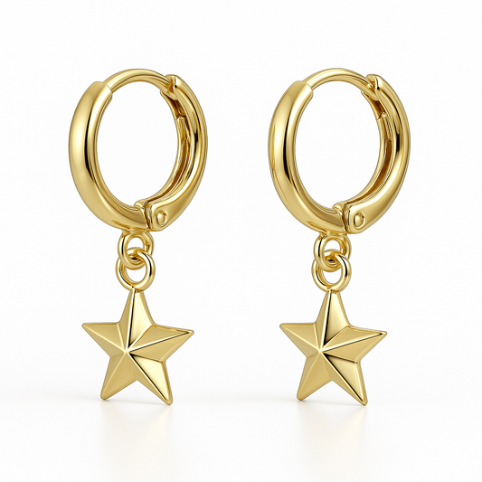 Brinco de Argolinha com Pingente de Estrela Banhado em Ouro 18K