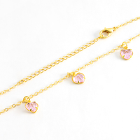 Pulseira com Pingente Coração Pedras Artificias Quartzo Rosa