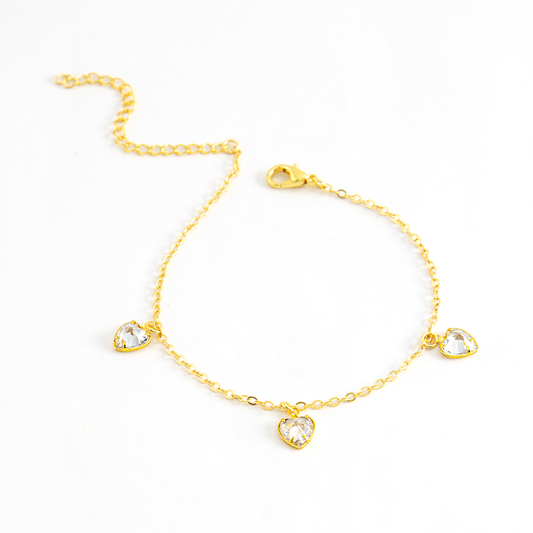 Pulseira com Pingente Coração Pedras Artificias Cristal
