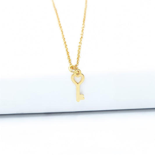 Colar Pingente Chave de Coração Banhado a Ouro 18K