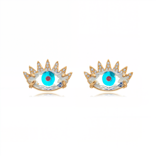 Brinco Pino Olho Grego Azul Banhado a Ouro 18k