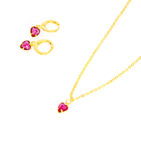 Conjunto Colar e Brinco Argolinha com Zircônias Formato Coração