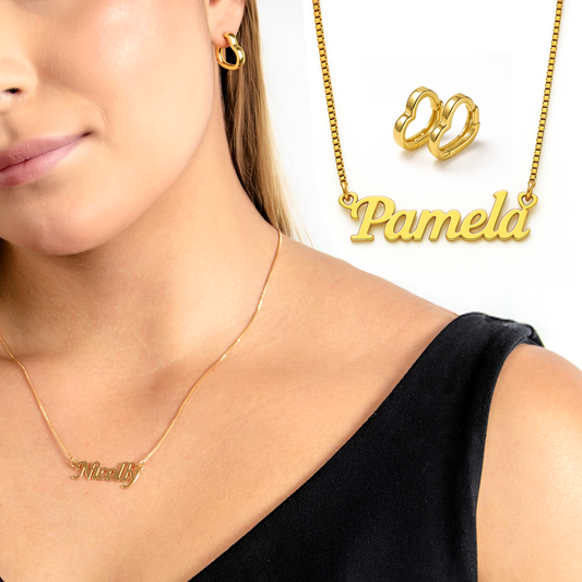 Colar Personalizado com Nome Exclusivo Banhado a Ouro 18k (Ganhe 1 Brinco de presente)