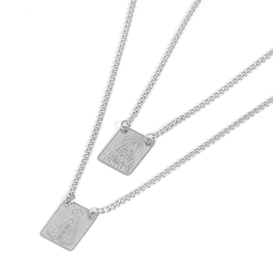 Escapulário Nossa S. Aparecida e Sagrado Coração Em Aço inox