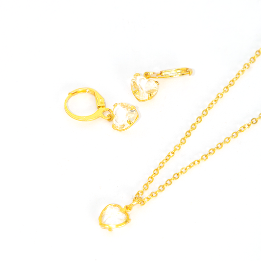 Conjunto Colar e Brinco Argolinha com Zircônias Formato Coração