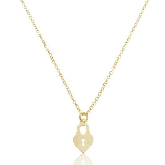 Colar Pingente de Cadeado Formato de Coração Banhado a Ouro 18k