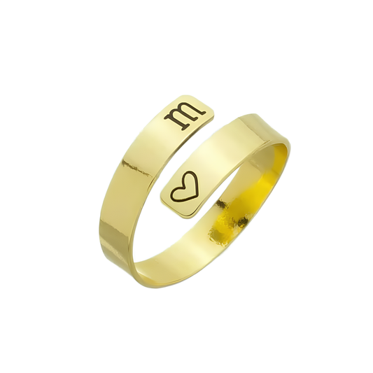 Anel Ajustável Inicial Coração Ouro 18K