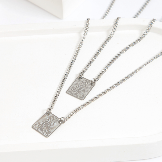 Escapulário Nossa S. Aparecida e Sagrado Coração Em Aço inox