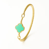 Bracelete Fio Torcido Trevo Resinado Multicolor Banhado em Ouro 18K