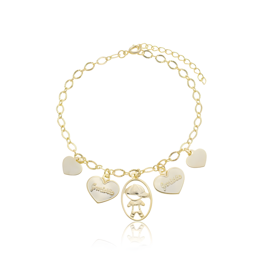 Pulseira Filho E Corações Gratidão Banhado