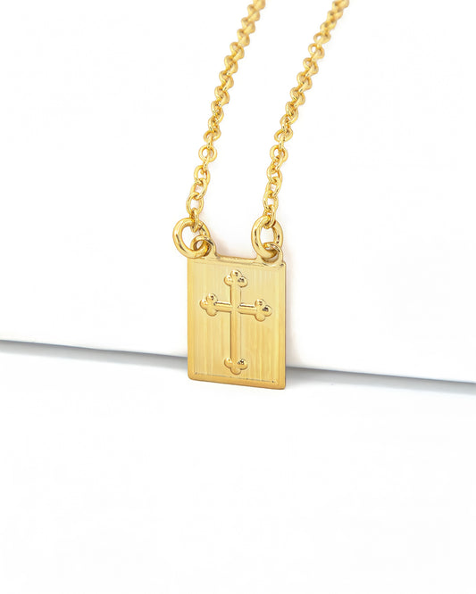 Escapulário Placa Crucifixo Banhado em Ouro 18K