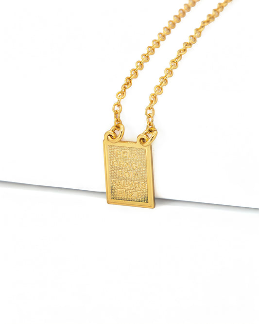 Escapulário Nossa Senhora De Fátima Pela Graça Sois Salvo Banhado em Ouro 18K