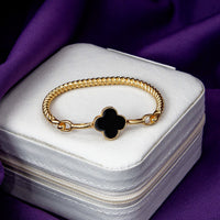 Bracelete Fio Torcido Trevo Resinado Multicolor Banhado em Ouro 18K