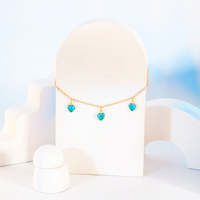 Pulseira com Pingente Coração Pedras Artificias Turquesa