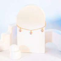 Pulseira com Pingente Coração Pedras Artificias Quartzo Rosa