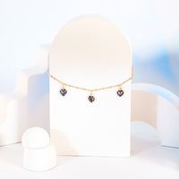 Pulseira com Pingente Coração Pedras Artificias Ametista