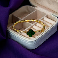 Bracelete Fio Torcido Trevo Resinado Multicolor Banhado em Ouro 18K