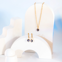Conjunto Colar e Brinco Argolinha com Zircônias Formato Coração