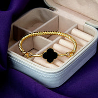 Bracelete Fio Torcido Trevo Resinado Multicolor Banhado em Ouro 18K