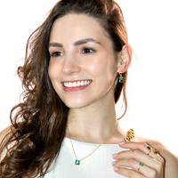 Conjunto Brinco e Colar Quadrado Verde Banhado