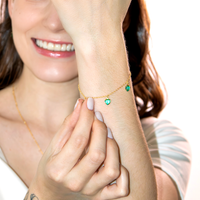 Pulseira com Pingente Coração Pedras Artificias Esmeralda