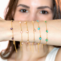 Pulseira com Pingente Coração Pedras Artificias Ametista