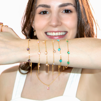 Pulseira com Pingente Coração Pedras Artificias Esmeralda