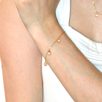 Pulseira com Pingente Coração Pedras Artificias Quartzo Rosa