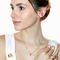 Conjunto Colar e Brinco Argolinha com Zircônias Formato Coração