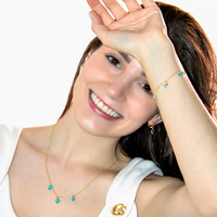 Pulseira com Pingente Coração Pedras Artificias Turquesa