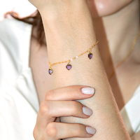 Pulseira com Pingente Coração Pedras Artificias Ametista