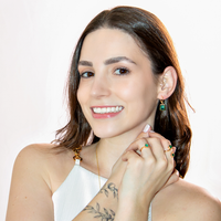 Conjunto Brinco e Colar Quadrado Verde Banhado