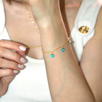 Pulseira com Pingente Coração Pedras Artificias Turquesa