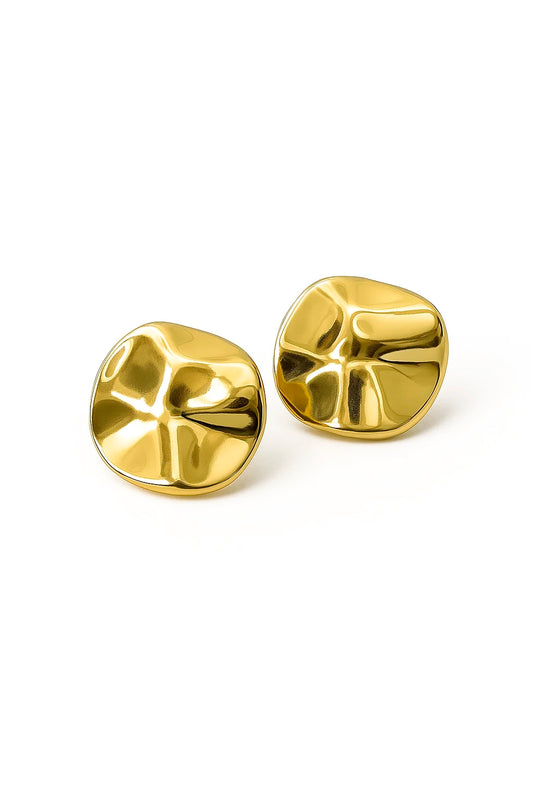 Brinco Orgânico Medalha Achatada Banhado em Ouro 18K