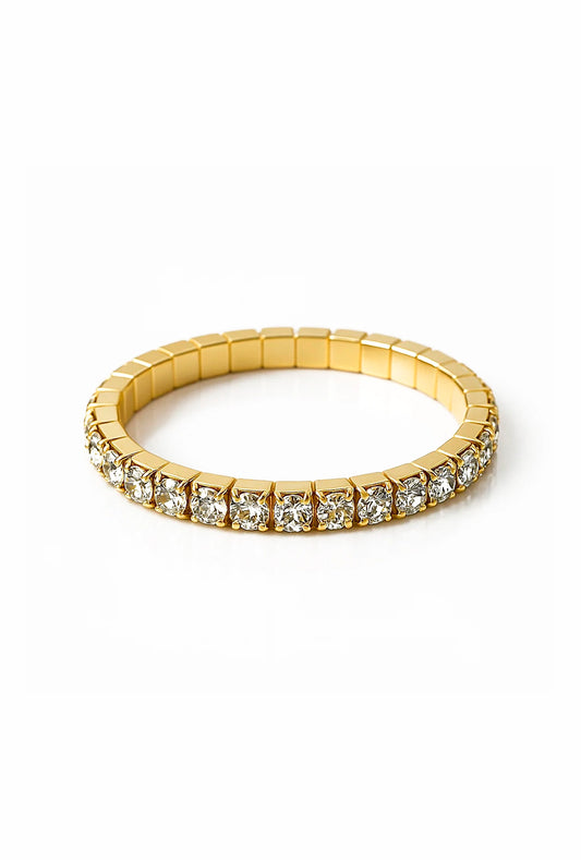 Pulseira Rivieira Elastica Strass 3 mm Banhado em Ouro 18K