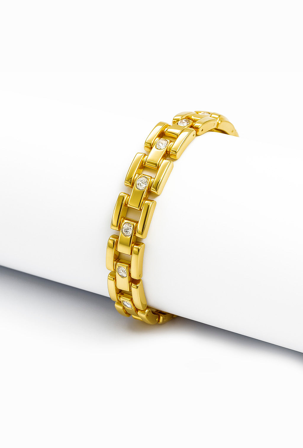 Pulseira Elos Chatos Retangular com Pedra de Zircônia Banhado em Ouro 18K