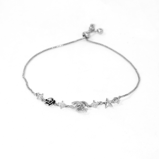 Pulseira Com Pingente Delicados Flor e Estrela Banhado