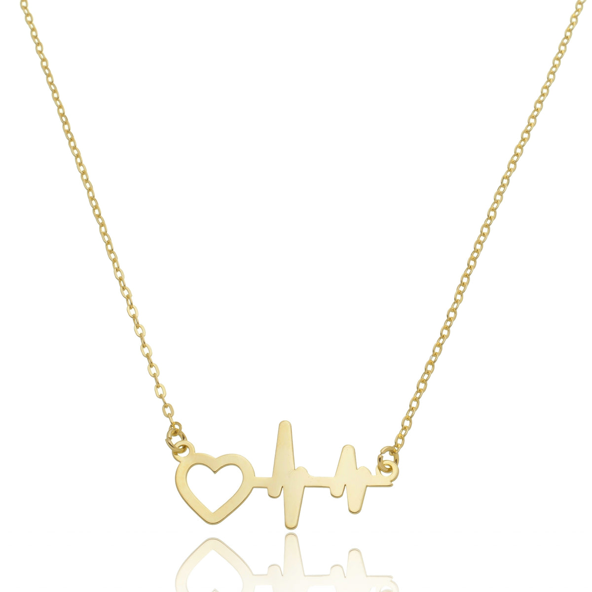 COLAR COM PINGENTE DESIGNER DE CORAÇÃO E BATIMENTOS CARDÍACOS FOLHEADO DOURADO