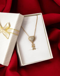 Colar Filho E Coração Cravejado Com Micro Zircônia Banhado em Ouro 18K
