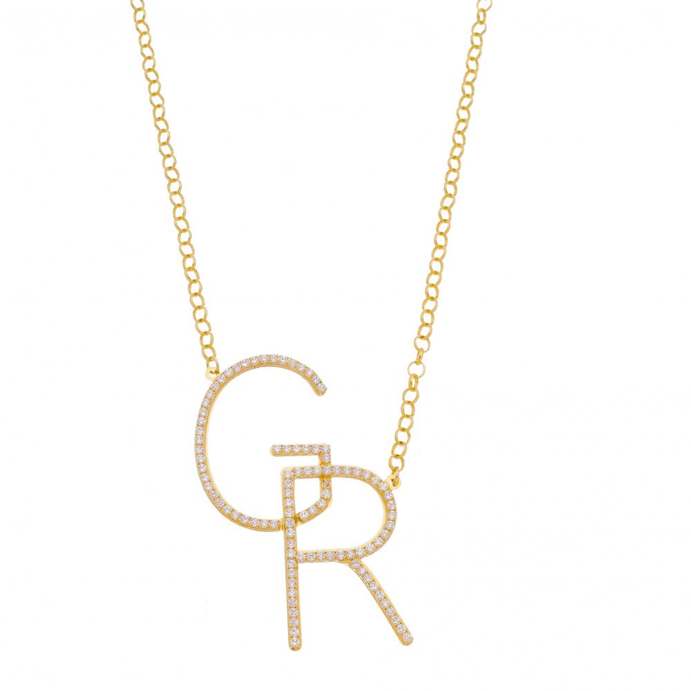 Colar Monograma com Iniciais Duplas Cravejadas | Banhado a Ouro 18k