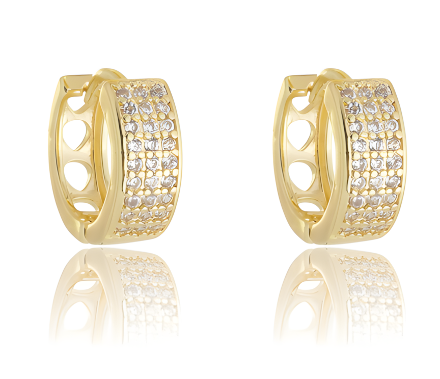 Brinco Argolinha Fileiras Cravejadas Em Zircônias Banhado em  Ouro 18K