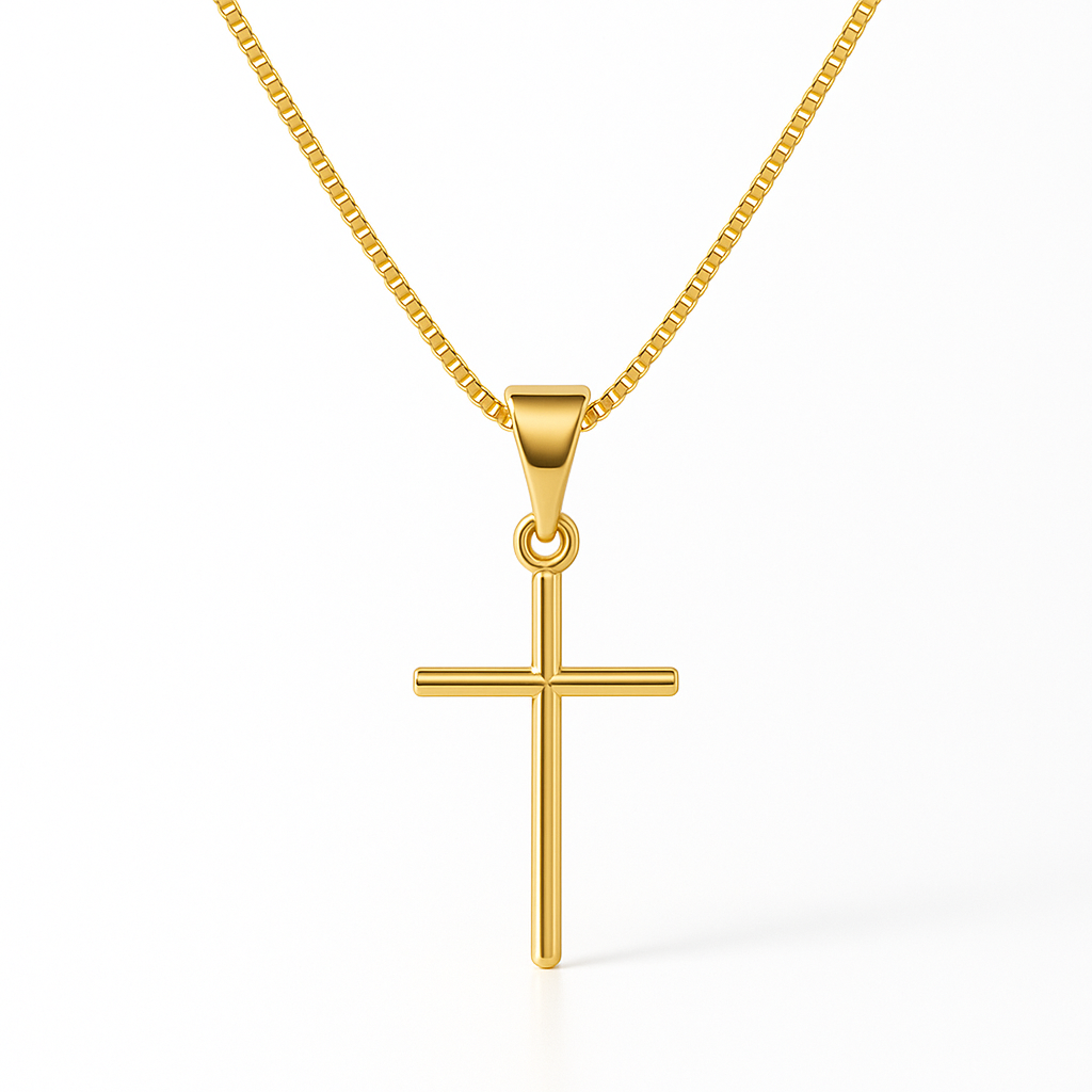 Colar Mini Cruz Palito Banhado em Ouro 18K